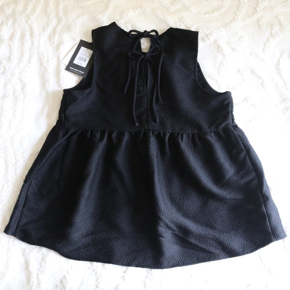 Who What Wear | Black Textured Peplum Tie Back Sleeveless Top Blouse NWT | M - Picture 10 of 11